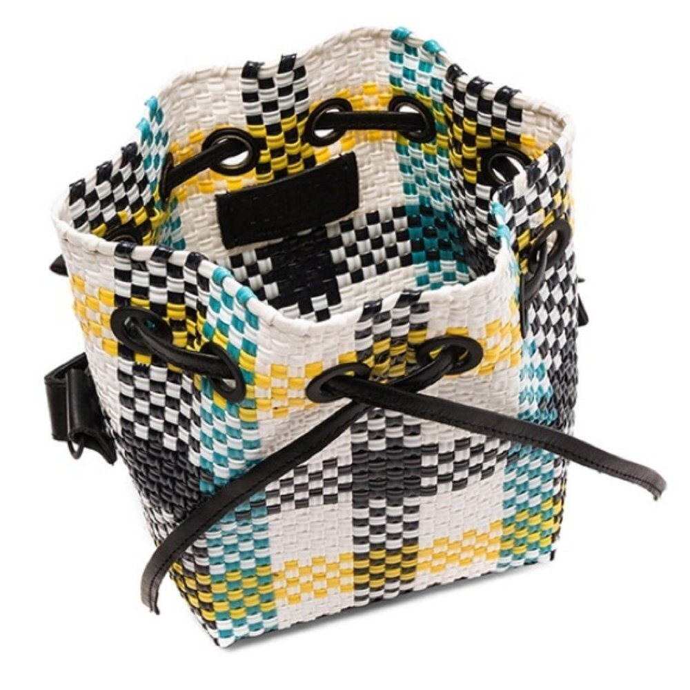 Truss Mini Bucket Bag Aqua & Plaid‎ Woven Rattan